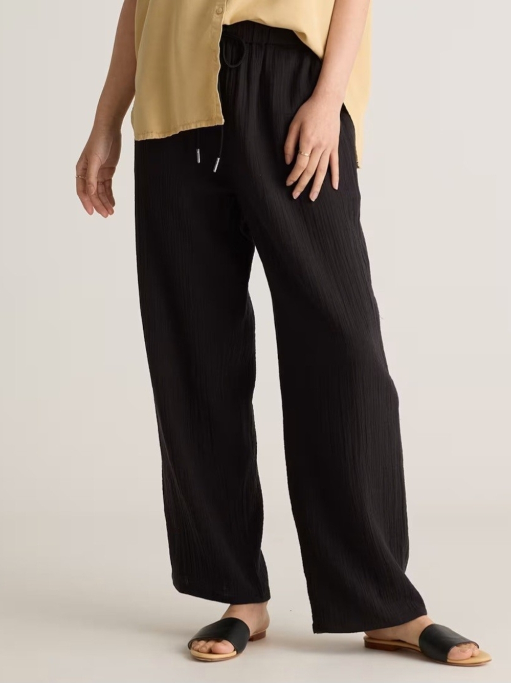 Quince Organic Cotton Gauze Black Straight Leg Relaxed Pants Women's Size Small